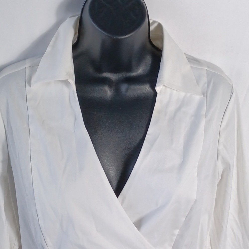 WHBM White Obe Wrap Dress Shirt Size 10 - Picture 2 of 7